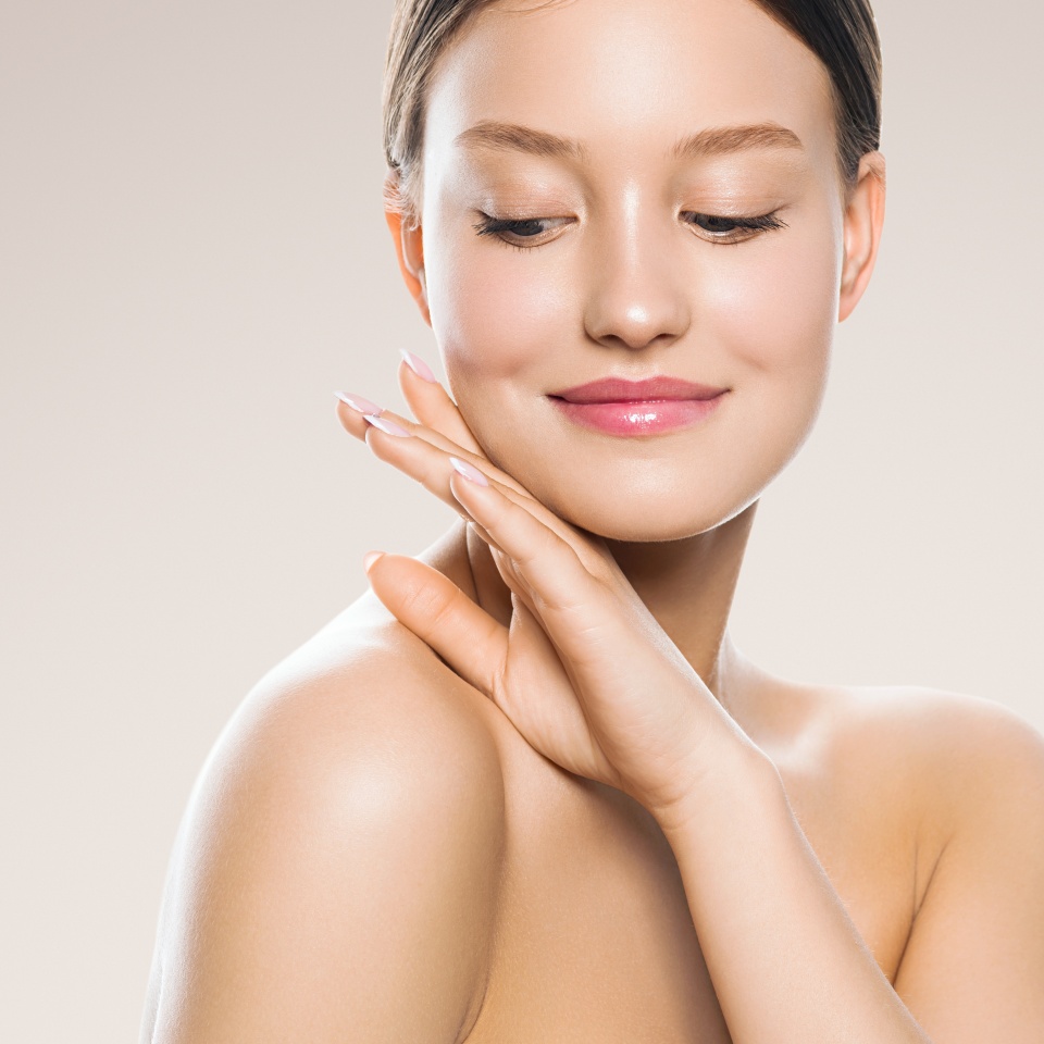 Beauty face woman natural healthy cosmetic skin pure sresh beautiful female happy smile portrait manicure hand