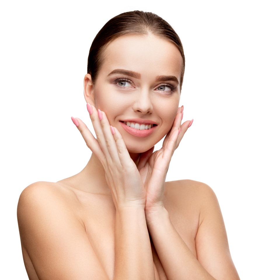 Beautiful Young Woman with Clean Fresh Skin isolated on white background