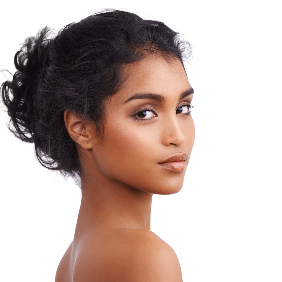 Portrait, skincare and Indian woman with beauty, cosmetics and lady isolated against a white studio background. Face, female person and confident model with dermatology, salon treatment and grooming