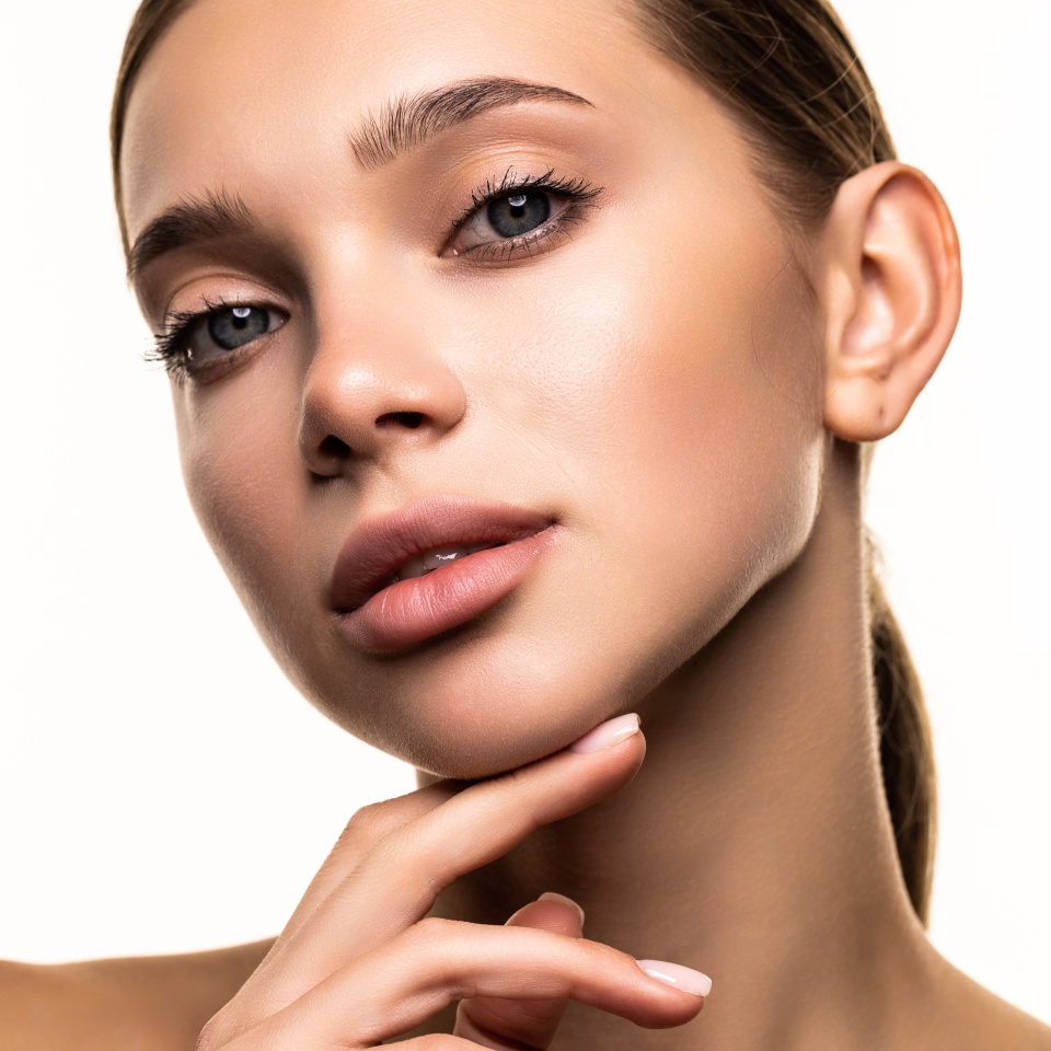 Beauty face woman natural healthy cosmetic skin pure sresh beautiful female happy smile portrait manicure hand